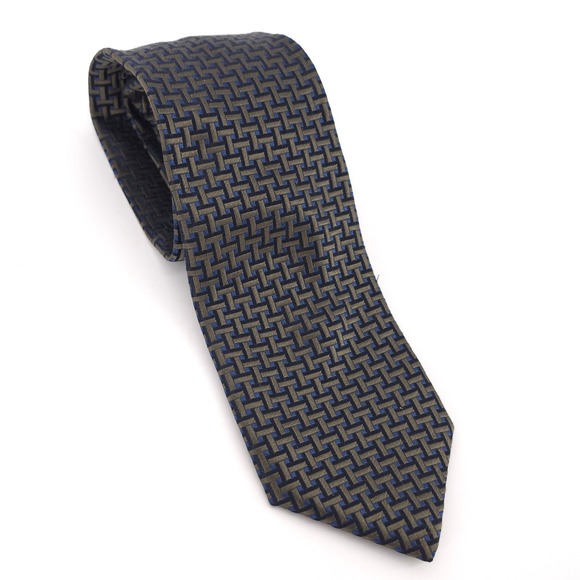 Canali Other - Canali Mens Tie 100% Silk Olive Green Navy Geometric Basketweave Made in Italy